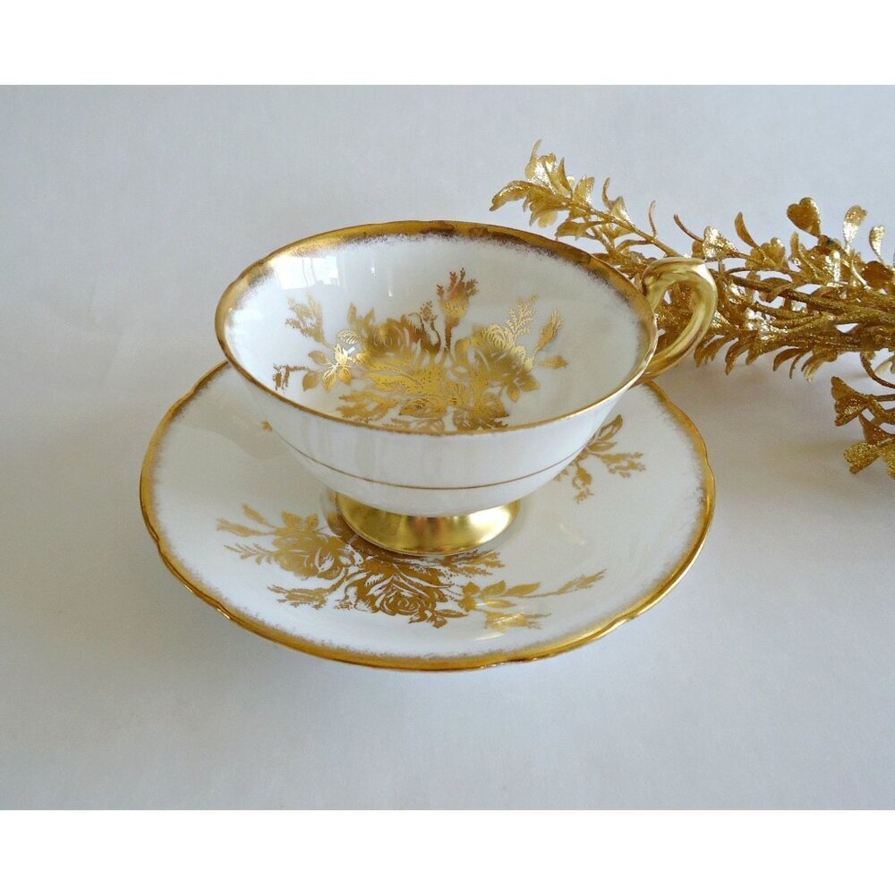 Vintage Paragon Tea Cup and Saucer Anniversary Rose Gold Gild Teacup Vintage